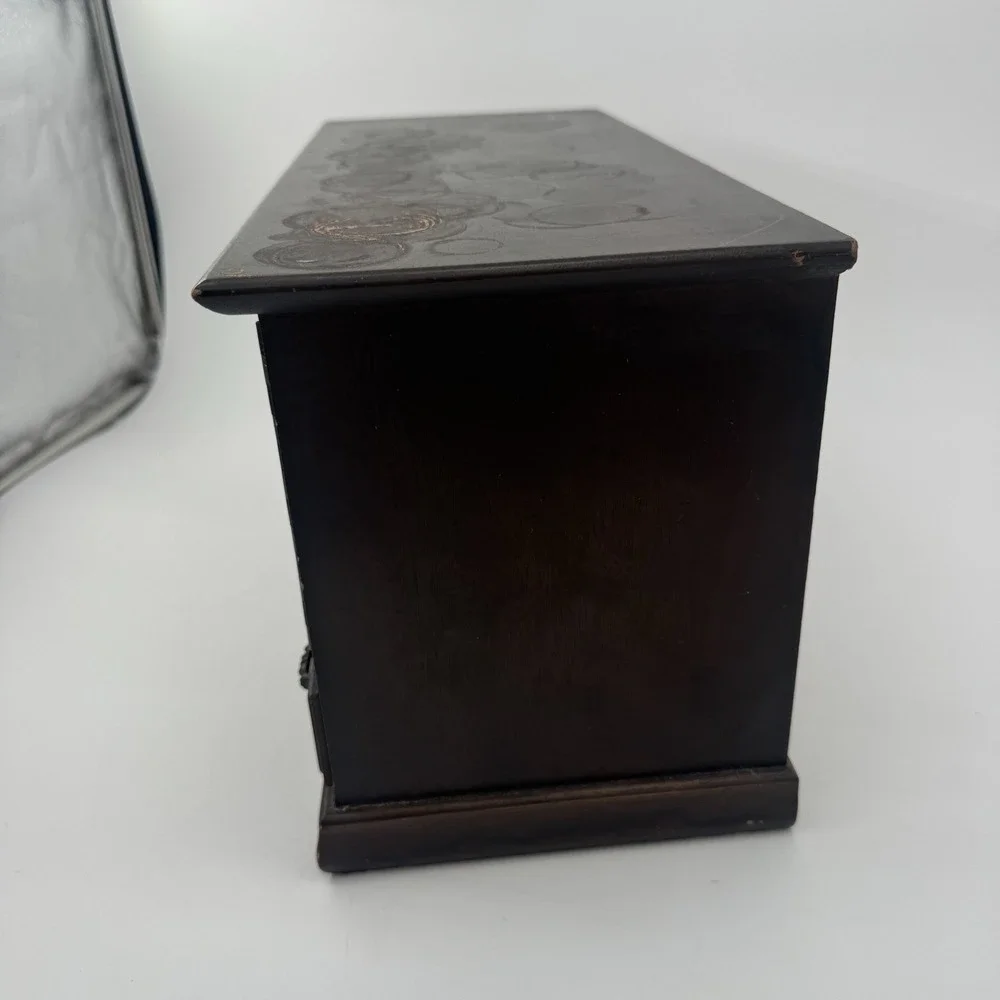 Vintage Japanese Wood‎ Jewelry Box Chest 9 Drawer MCM Teal Velvet Lined Japan